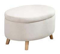 HOMCOM Puff Almacenaje Ovalado, Banco Almacenaje, 71x51,5x42 cm, Tapizado en Terciopelo, con Patas de Madera Maciza, Carga 120 kg, para Sala de Estar, Dormitorio, Entrada, Beige