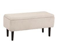 HOMCOM Banco de Pie de Cama Baúl Almacenaje Tapa Abatible Patas de Madera 95x38x45 cm Beige para Dormitorio Aosom España