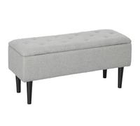 HOMCOM Puff Almacenaje Plegable Tapa Abatible 57 L 95x38x45 cm Gris | Banco con Almacenaje, Tapizado Borreguito, Pie de Cama, Patas de Madera, Salón, Dormitorio, Entrada