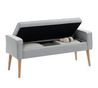 HOMCOM Puff Almacenaje Tapizado con Tapa Abatible 120x45x54 cm Gris Claro | Banco Almacenaje, en Lino Sintético, Patas de Madera, para Dormitorio Salón Entrada, Carga 120 kg