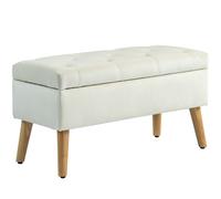 HOMCOM Puff Almacenaje Tapizado en Terciopelo con Tapa Patas de Madera para Sala de Estar Dormitorio Entrada 80x35x42 cm Crema