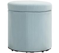 HOMCOM Puff Almacenaje Baúl de Almacenaje Redondo Tapizado en Pana Asiento Acolchado Tapa Extraíble para Pasillo Dormitorio Salón Ø40x41 cm Azul Claro