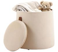 HOMCOM Puff de almacenaje, taburete redondo con funda reversible, reposapiés en tejido de terciopelo esmerilado, para dormitorio, pasillo, salón, capacidad de carga 150 kg, Ø 44 x 47,5 cm, beige