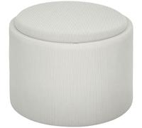 HOMCOM Puff de almacenamiento, redondo, reposapiés, tela de pana, MDF, Blanco crema