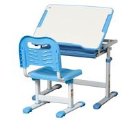 HOMCOM Pupitre Infantil 2 en 1 Juego de Escritorio y Silla para Niños de +6 Años con Altura Ajustable Mesa Regulable en Ángulo y Bandeja Deslizante 66x47x77 cm Azul