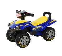 Homcom quad correpasillos con licencia goodyear para niños mayores de 18-36 meses coche cuatrimoto con funciones de luces bocina y espacio secreto de almacenaje 60x31x42 cm azul