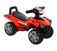 HOMCOM Quad Correpasillos Licencia Goodyear 18-36 Meses 60x31x42 cm Rojo | Coche Cuatrimoto, Funciones de Luces, Bocina, Espacio Secreto de Almacenaje