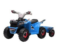 HOMCOM Quad Eléctrico para Niños con Remolque 6V 18-36 Meses 2,5 km/h Azul | A Batería, Quad para Niños, 6 Ruedas, Manillar Antideslizante, 106x41,5x48,5 cm