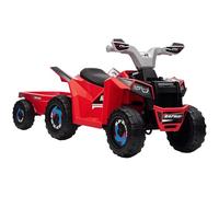 HOMCOM Quad Eléctrico para Niños con Remolque a Batería 6V, Quad para Niños de 18-36 Meses con Velocidad 2,5 km/h, 6 Ruedas y Manillar Antideslizante, 106x41,5x48,5 cm, Rojo