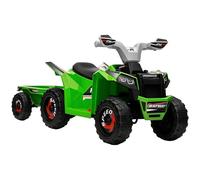 HOMCOM Quad Eléctrico para Niños con Remolque a Batería 6V, Quad para Niños de 18-36 Meses con Velocidad 2,5 km/h, 6 Ruedas y Manillar Antideslizante, 106x41,5x48,5 cm, Verde