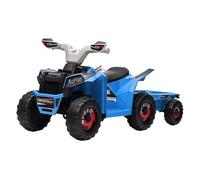 HOMCOM Quad Eléctrico para Niños con Remolque a Batería 6V, Quad para Niños de 18-36 Meses con Velocidad 2,5 km/h, 6 Ruedas y Manillar Antideslizante, 106x41,5x48,5 cm, Azul