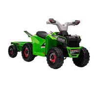 HOMCOM Quad Eléctrico para Niños con Remolque a Batería 6V, Quad para Niños de 18-36 Meses con Velocidad 2,5 km/h, 6 Ruedas y Manillar Antideslizante, 106x41,5x48,5 cm, Verde
