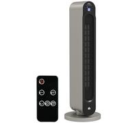 HOMCOM Calefactor Cerámico de Torre 1100/2200W Mando Pantalla LED Temporizador y Oscilación Ø25x73,5 cm Plata y Negro Aosom España