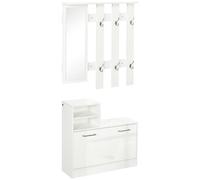 HOMCOM Recibidor con Espejo Perchero y Zapatero Muebles de Entrada con 6 Ganchos y Estantes para 8 Pares de Zapatos Blanco Aosom España