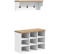 HOMCOM Recibidor con Perchero y Banco Zapatero Muebles de Entrada con 3 Ganchos y Estantes para 9 Pares de Zapatos Blanco BLANCO
