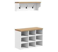HOMCOM Recibidor con Perchero y Banco Zapatero 2 en 1 Muebles de Entrada con 3 Ganchos y Estantes para 9 Pares de Zapatos 75x30x50 cm y 75x20x22,5 cm Blanco
