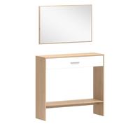 HOMCOM Recibidor de Entrada con Espejo, Cajón y Estante, Mueble de Recibidor de 2 Piezas con Mesa Consola y Espejo, Diseño Antivuelco, para Pasillo, 91,5x27,9x85,5 cm Roble 91.5x27.9x85.5 cm