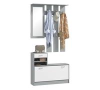 HOMCOM Recibidor de Entrada con Espejo Perchero y Zapatero Mueble de Recibidor de 2 Piezas con 6 Ganchos Estantes y Cajón Abatible para Pasillo Gris Oscuro