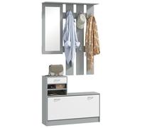 HOMCOM Recibidor de Entrada con Espejo Perchero y Zapatero Mueble de Recibidor de 2 Piezas con 6 Ganchos Estantes y Cajón Abatible para Pasillo Gris Oscuro
