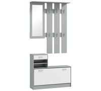 HOMCOM Recibidor de Entrada con Espejo Perchero y Zapatero Mueble de Recibidor de 2 Piezas con Ganchos Estantes y Cajón Gris