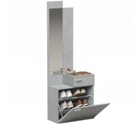 HOMCOM Recibidor de Entrada con Espejo Zapatero Abatible 61x30x170cm Gris