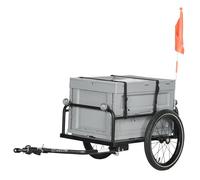HOMCOM Remolque Carro para bicicleta con baúl de almacenamiento extraíble y plegable de 65L, neumáticos y reflectores de seguridad, carga máxima de 40 kg, gris