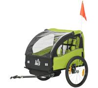 HOMCOM Remolque de Bicicleta para Niños +18 Meses Cochecito para Transporte de 2 Plazas con Cinturón de Seguridad Espacio de Almacenamiento y Sistema de Amortiguador 140x88x90 cm Verde