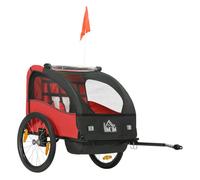 Homcom Remolque De Bicicleta Para Niños +18 Meses De 2 Plazas 140x88x90 Cm Rojo