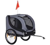 HOMCOM Remolque para perros con bandera y 8 reflectores gris y negro Aosom España