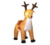 Homcom reno inflable de navidad de 180 cm con luces led, decoración navideña con ventilador interno y accesorios, poliéster ip44 para interior y exterior, marrón