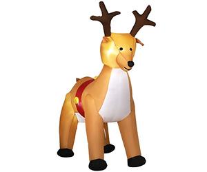 HOMCOM Reno Inflable de Navidad de 180 cm con Luces LED, Decoración Navideña de Poliéster IP44 con Ventilador Integrado y Accesorios para Interior y Exterior, Marrón