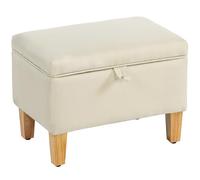 HOMCOM Reposapiés acolchado otomano de lino de 16 L con patas de madera de caucho para caja de almacenamiento, extremo de cama, banco de zapatos, asiento, color beige
