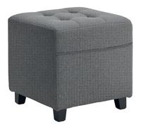 HOMCOM Reposapiés de Salón con Bolsillo Lateral y Marco de Madera Gris | Taburete Bajo, Tapizado en Lino, Otomana Cuadrada, Tapa con Botones Acolchados, para Dormitorio