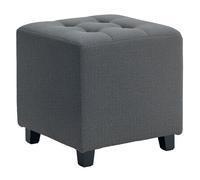 Homcom reposapiés de salón taburete bajo tapizado en lino otomana cuadrada con bolsillo lateral tapa con botones acolchados y marco de madera para sala de estar dormitorio gris