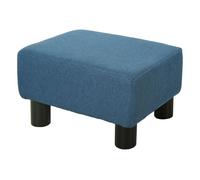 Homcom reposapiés de salón taburete bajo tapizado en lino otomana rectangular con estructura de madera para sala de estar dormitorio azul oscuro 40 cm