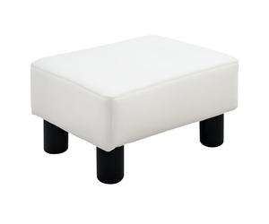 HOMCOM Reposapiés Otomano Taburete Pequeño Tapizado en Piel Sintética con Asiento Acolchado de Espuma y Patas de Plástico para Sofá Dormitorio 40x30x24 cm Blanco
