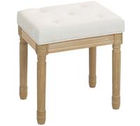 Homcom Reposapiés Rústico Tapizado En Lino Sintético Patas De Madera Beige