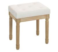 HOMCOM Reposapiés Salón Rústico, Taburete Bajo Tapizado en Lino Sintético con Patas Talladas de Madera, Otomana para Dormitorio, Sofá, Beige
