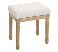 Homcom reposapiés salón rústico, taburete bajo tapizado en lino sintético con patas talladas de madera, otomana para dormitorio, sofá, beige