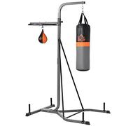 HOMCOM Saco de Boxeo Colgante 2 en 1 Saco de Suelo de Pie con Soporte con Bola de Velocidad Ajustable en Altura de 167-187 cm e Inflador para Ejercicios Fitness en Casa Gimnasio 115x157x221 cm Gris