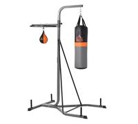 HOMCOM Saco de Boxeo Colgante 2 en 1 Saco de Suelo de Pie con Soporte con Bola de Velocidad Ajustable en Altura de 167-187 cm e Inflador para Ejercicios Fitness en Casa Gimnasio 115x157x221 cm Gris