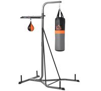 HOMCOM Saco de Boxeo Colgante de Pie con Soporte con Bola de Velocidad Ajustable de 167-187 cm e Inflador 115x157x221 cm Negro y Gris Aosom España