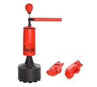 HOMCOM Saco de Boxeo de Pie 155-205 cm, Saco de Boxeo con Barra Giratoria de 360°, Bola de Velocidad y Base Rellenable, Punching Ball para Adultos y Niños, Entrenamiento MMA, Muay Thai, Fitness, Rojo