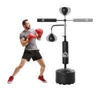 HOMCOM Saco de Boxeo de Pie 4 en 1 Ajustable en Altura con 2 Bolas de Velocidad Barra y Base Rellenable Agua o Arena Punching Ball para Adultos 88x50x160-230 cm Negro