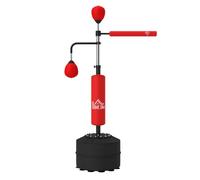 Homcom saco de boxeo de pie, 160-230 cm, saco de boxeo con barra giratoria de 360°, 2 bolas de velocidad y base rellenable, punching ball para adultos y niños, entrenamiento mma, muay thai, rojo 88 cm