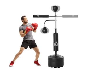 HOMCOM Saco de Boxeo de Pie, 160-230 cm, Saco de Boxeo con Barra Giratoria de 360°, 2 Bolas de Velocidad y Base Rellenable, Punching Ball para Adultos y Niños, Entrenamiento MMA, Muay Thai, Negro
