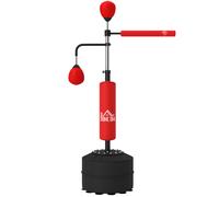 HOMCOM Saco de Boxeo de Pie Ajustable en Altura con Barra Giratoria de 360° 2 Bolas y Base Rellenable 88x50x160-230 cm Rojo