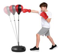 HOMCOM Saco de boxeo de pie, bola de boxeo de pie ajustable en altura (cm) con guantes, bomba y base para adolescentes y principiantes, negro y rojo