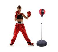 HOMCOM Saco de Boxeo con Altura Ajustable de 4 Niveles Base Rellenable de Agua o Arena y Guantes Ø43x125-145 cm Rojo y Negro Aosom España