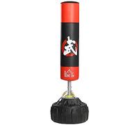 HOMCOM Saco de Boxeo de Pie Soporte para Adultos Base Grande Rellenable de Arena 60 kg / Agua 50 kg Resortes Φ60x180 cm Negro y Rojo Aosom España